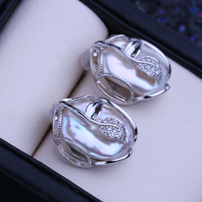FENASY Natural Freshwater Big Baroque Pearl 925 Sterling Silver Stud Earrings Wedding Jewelry Gifts For Women Wholesale