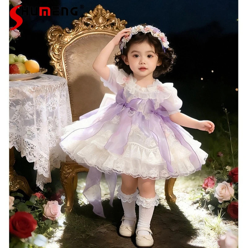 

Платье-пачка Лолита для девочек, с коротким рукавом, новинка 2026 года, праздничное, на день рождения, фиолетовое, летнее, в стиле принцессы