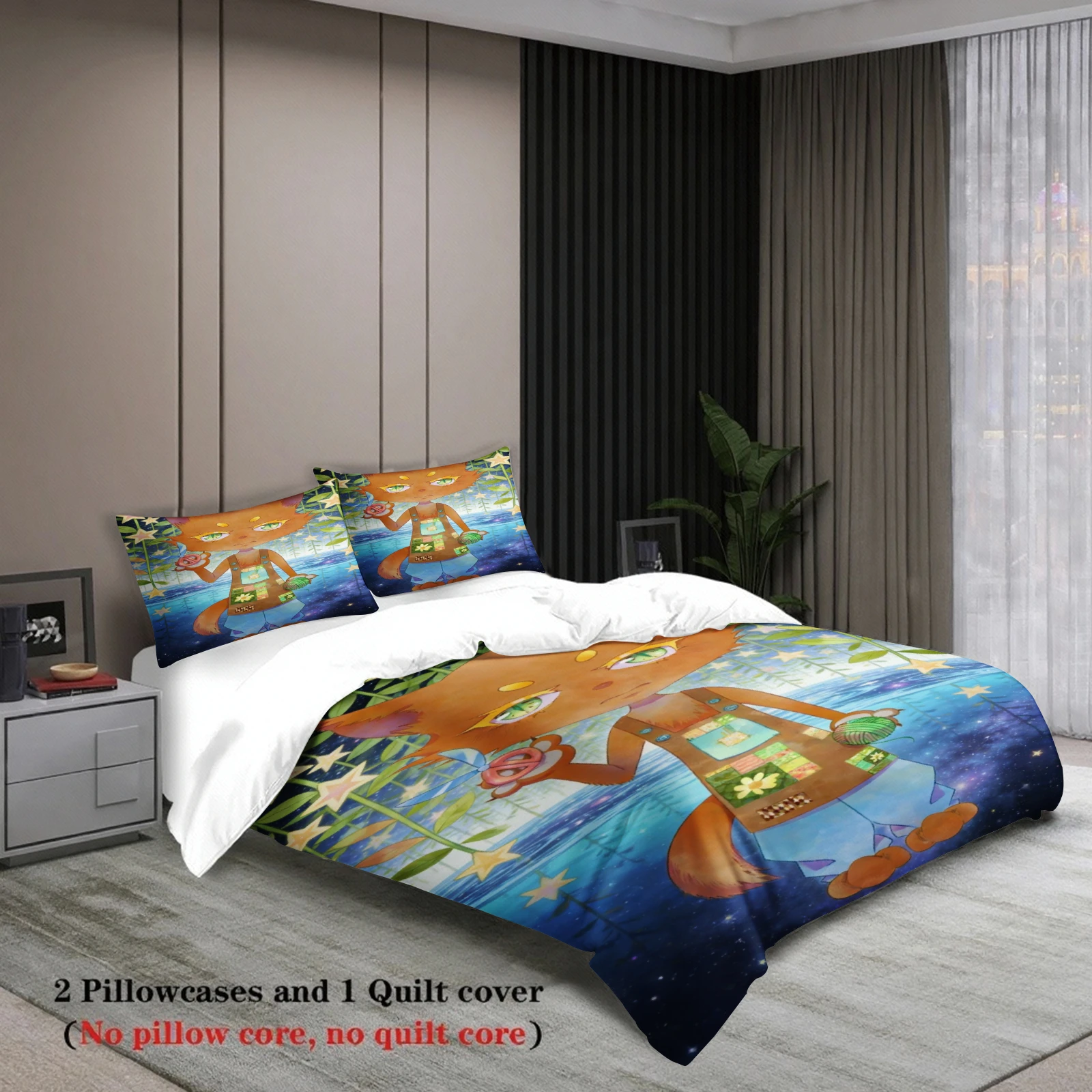 Boys Bedding Set Softville Cozy Town Cute Fern the Quilt Fox With Duvet Cover & Pillowcase For Children's Bedroom Decor