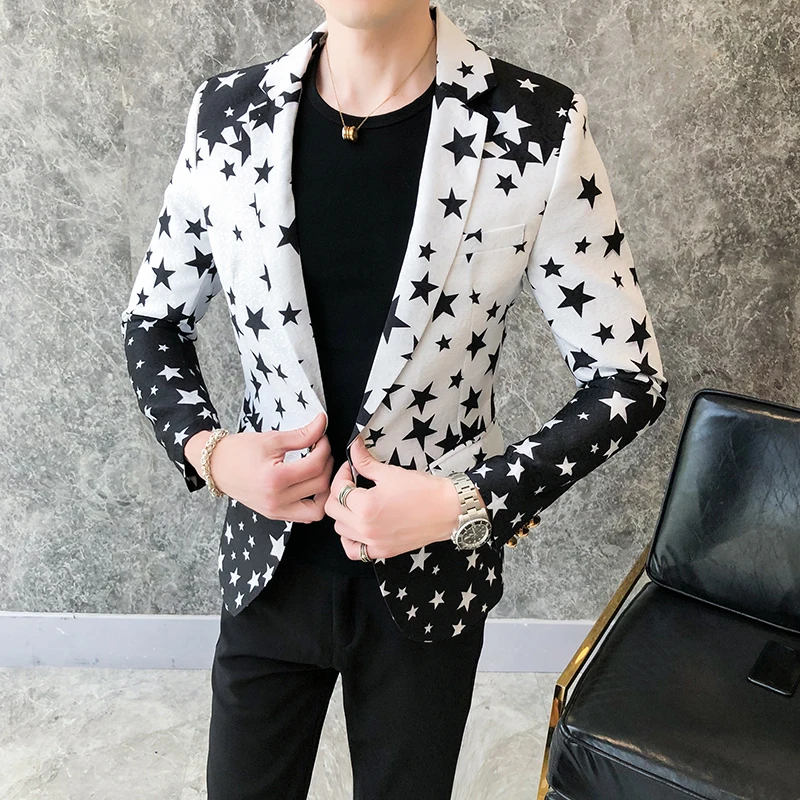 Star Print Slim Fit Blazers 2024 New Men\'s Club Dress Groom Tuxedo Men\'s Formal Wedding Prom Suit Jacket Brand Costume Homme