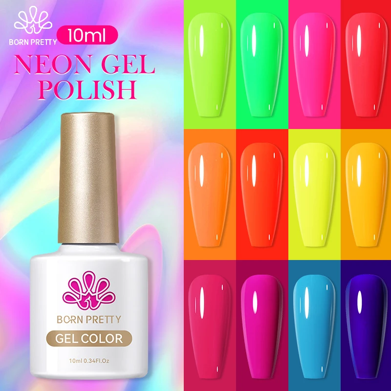 BORN PRETTY Neon Color Nail Gel Polish Summer Green Yellow Nails Art Gel Varnish Soak Off UV LED Gels 10ml Long Lasting Top Coat