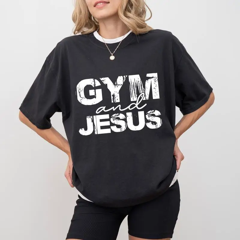 

Gym And Jesus Comfort Colors Shirt, Faith Workout Unisex Graphic Tee, Religious T-Shirt, Gift For Christian Gym, Aesthetic Cloth