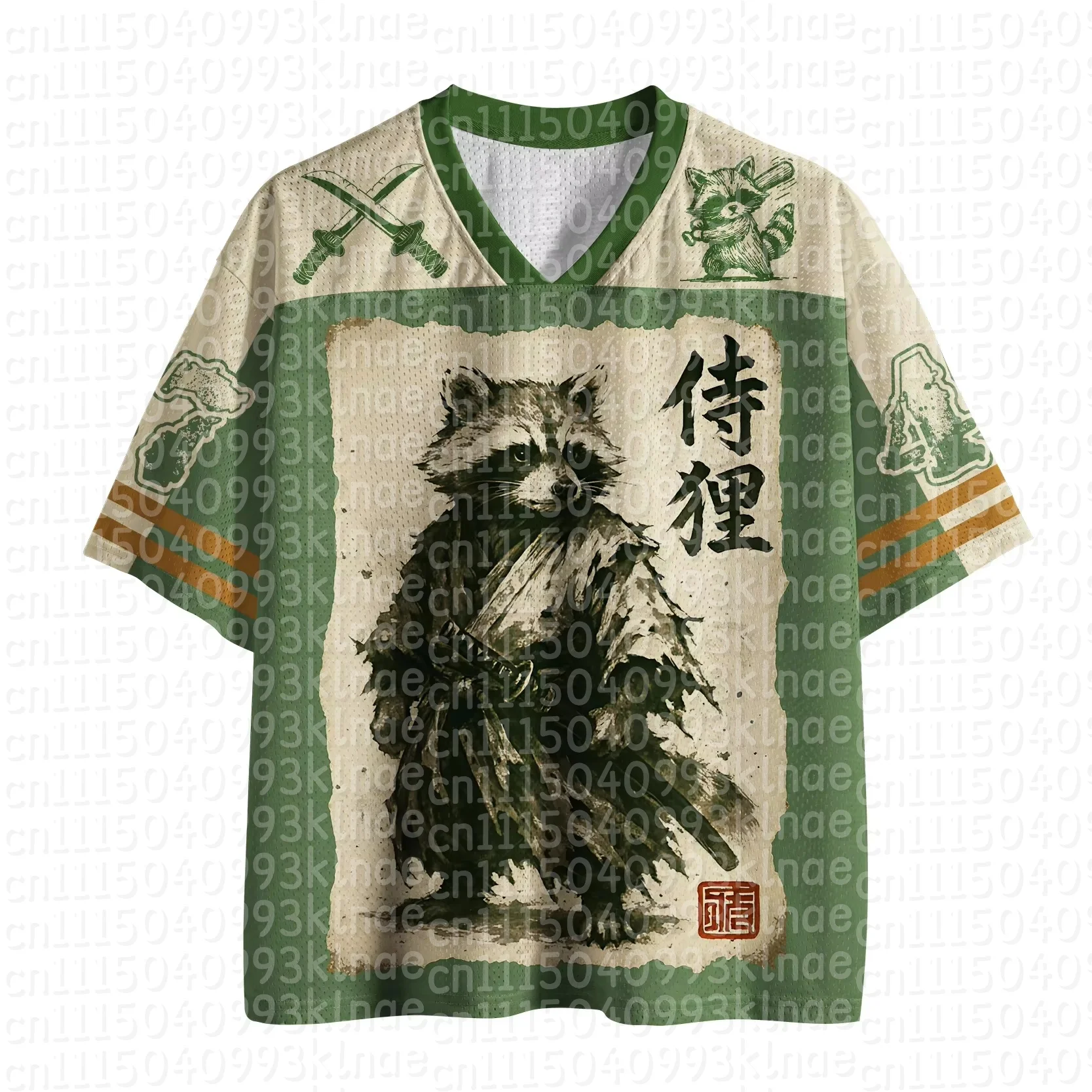 Samurai Raccoon Family Matching Outfits Japanese Anime Print T Shirt Vintage Hip Hop Streetwear Football Jersey Y2K Top Fashion