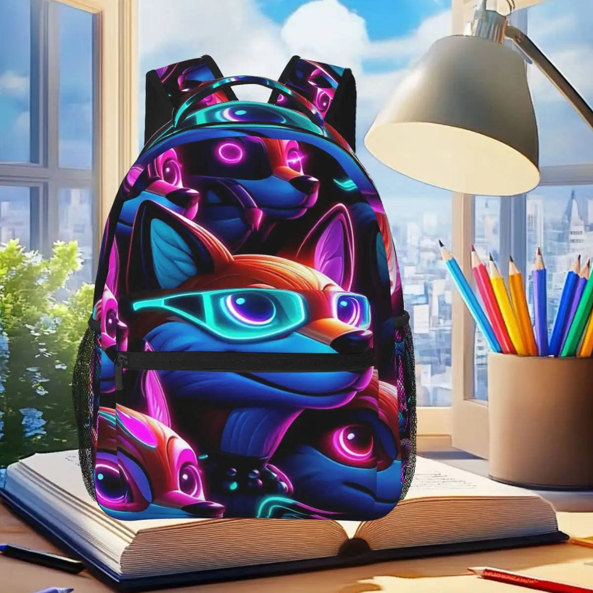 

Neon Foxes Flock Student Backpack School Bag Hiking Travel Daypack for Men Women Fashion Bookbag Shoulder Bags