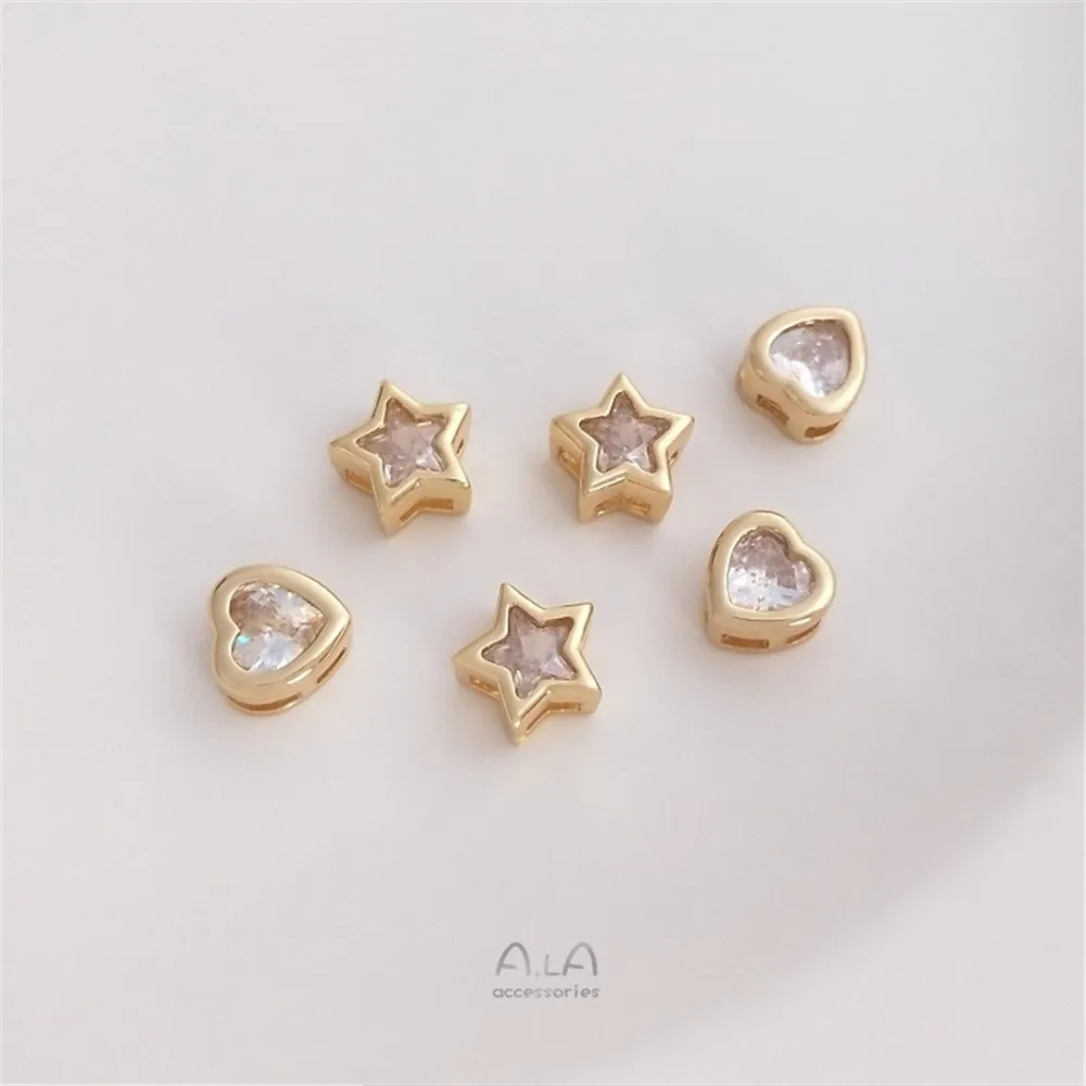 

14K Gold Zircon Peach Heart-shaped Five-pointed Star-shaped Bead Pendant Handmade Diy Beaded Bracelet Necklace Accessories