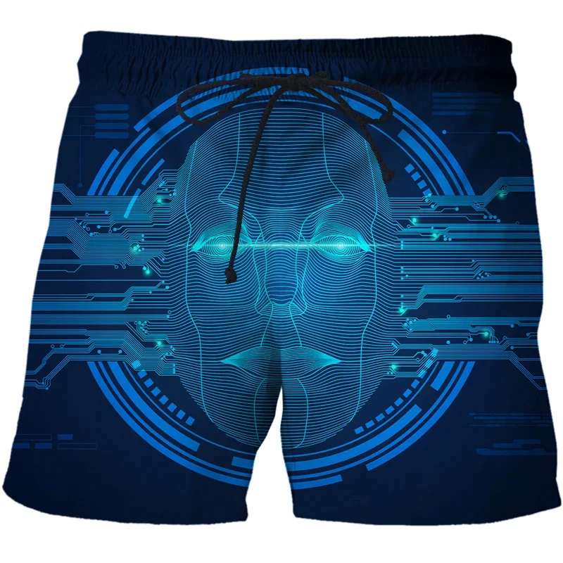 Short de plage Harajuku pour homme, impression 3D, intelligence artificielle, technologie de l'information, short graphique 5G, pantalon court, été