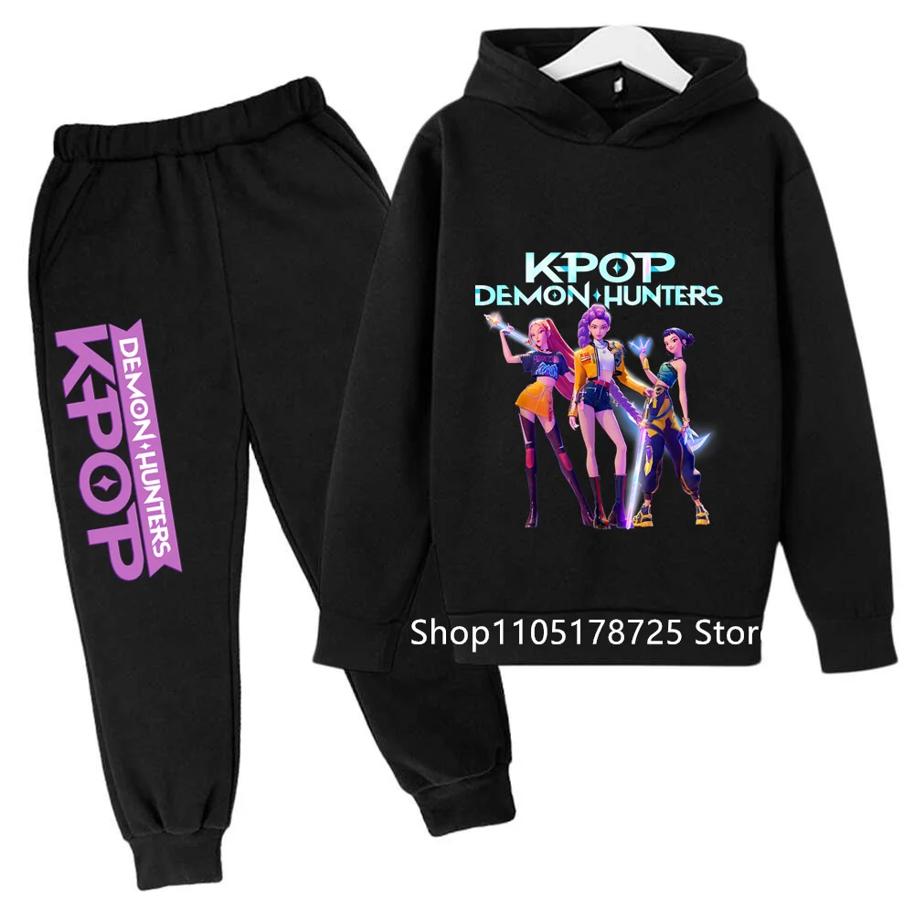 

KPop Demon Hunters Kids Clothing Autumn 2PCS Set Hoodie Pants Outfit Cartoon Style Sportswear Youth Girls Fashion 3-16 Years‌