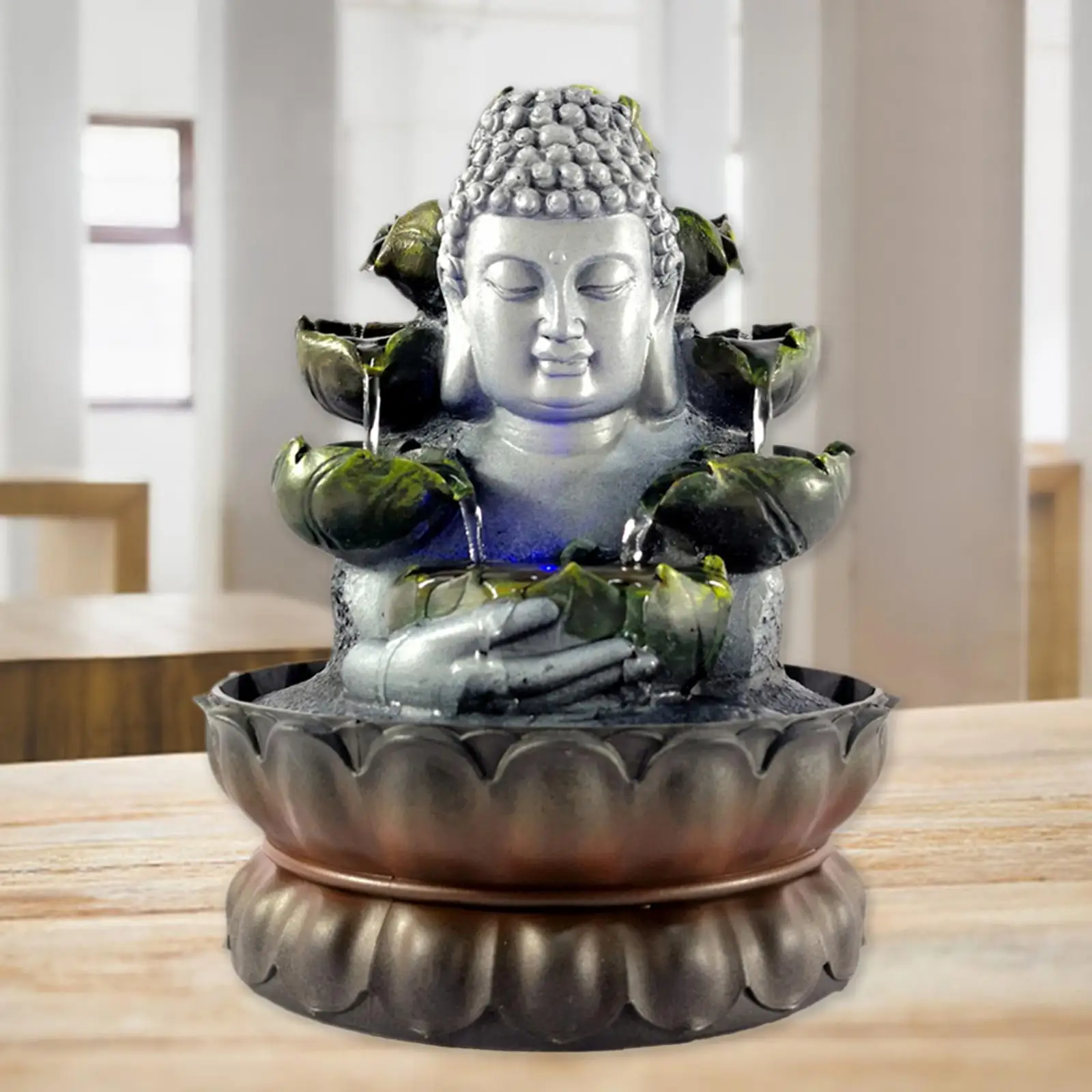 

1x Resin Buddha Fountain Relaxing Waterfall Buddha for Indoor Farmhouse Yard Decorative Tabletop Decor Office Religion Statue