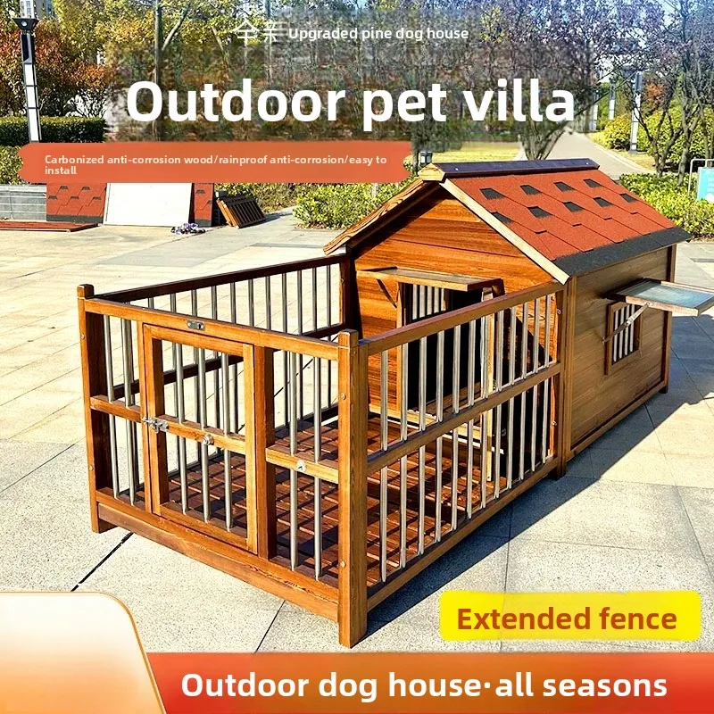Waterproof Outdoor Dog House Wooden Pet Kennel for Large Dogs All Seasons Shelter