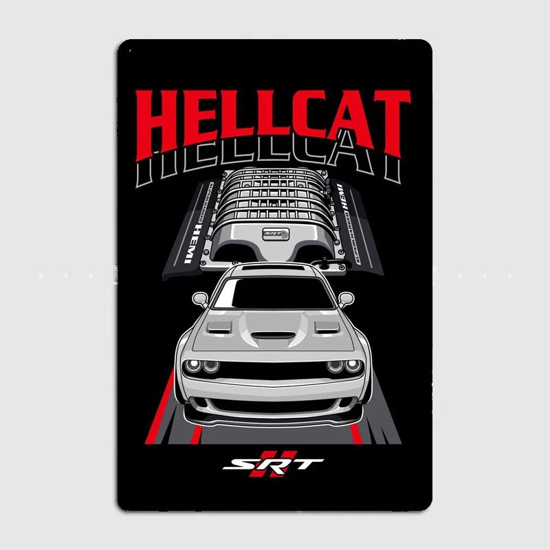 HellCAT SRT ملصق سيارة رياضية عتيق ، لافتة معدنية ، ديكور داخلي ، نادي سيارات ، ديكور منزلي من القصدير ، ديكور غرفة ، ديكور حائط