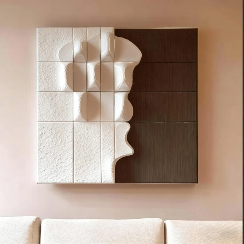 Original Design Abstract Face ,3D Solid Wood Square Wall Sculpture Hand Carved Relief Art 127x127cm, Reusable Home Commercial