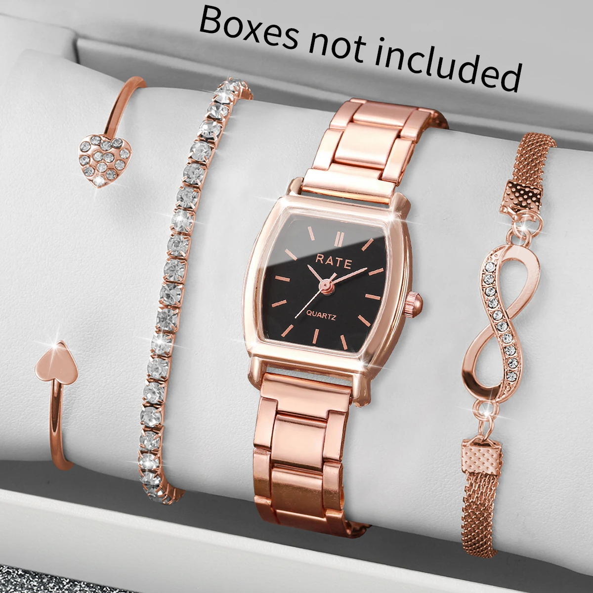 4PCS/Set Fashion Women Watches Alloy Strap Ladies Quartz Wristwatch Rhinestone Bracelets Set Reloj Mujer Girl Clock(Without Box)