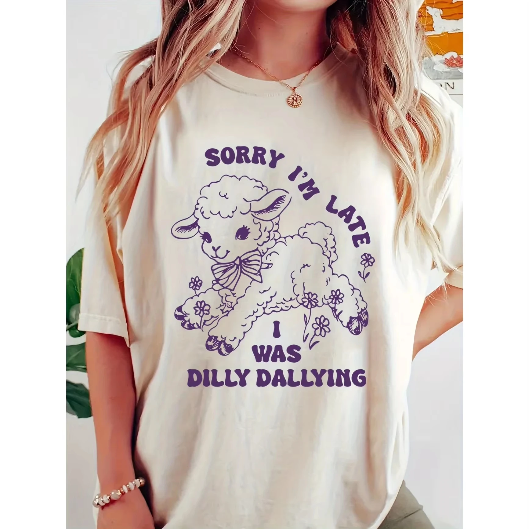 Kawaii Sheep Y2K 100% Cotton Women's Retro Print T-Shirt Soft Crew Neck Short Sleeve Vintage Casual Daily Top