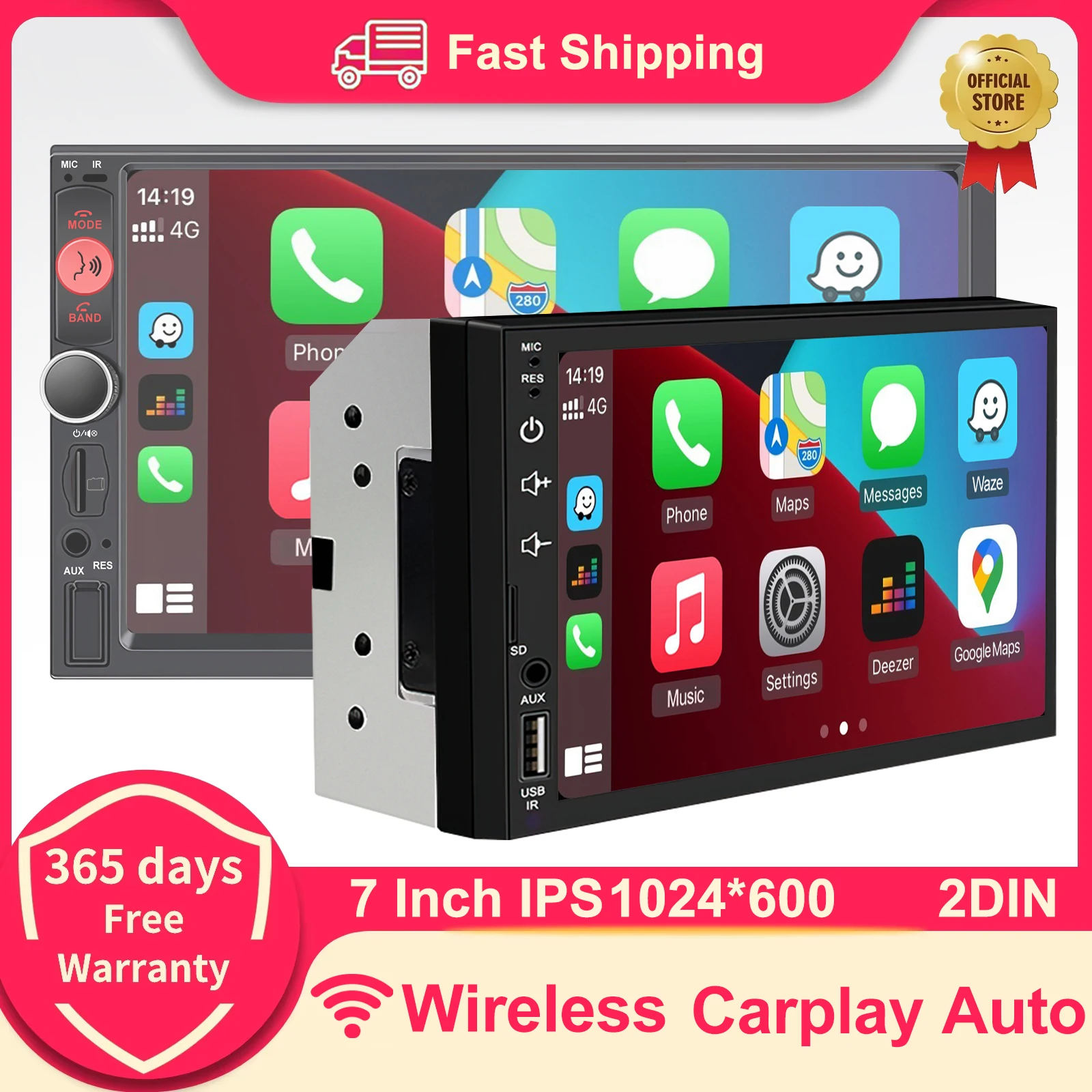 7inch IPS 2din Stereo Wireless Carplay Android auto Radio Automotive Multimedia Car Radio Autoradio MP5 Player Bluetooth USB FM