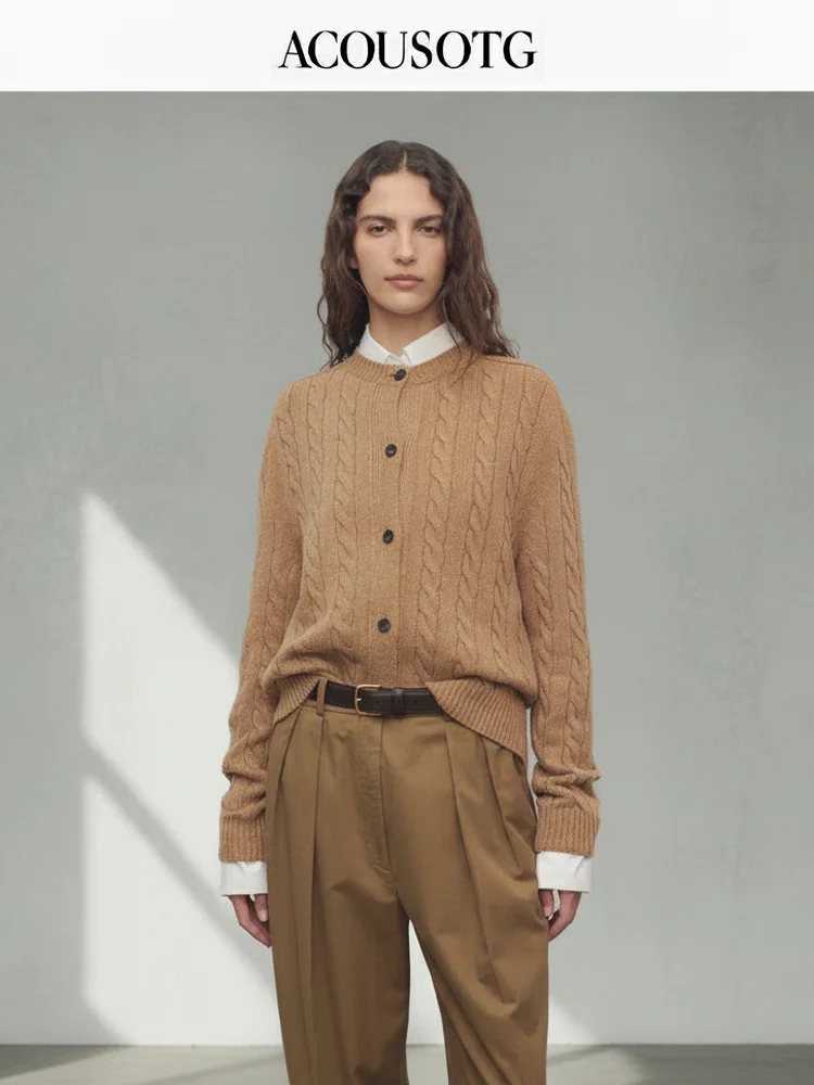 

Женский вязаный свитер-кардиган ROW Sle на осень-зиму, утолщенный, шерстяной, с узором «косы», верхняя одежда