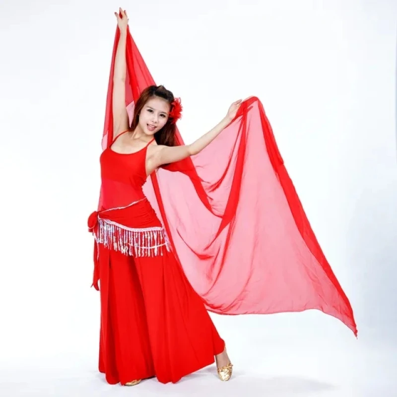 Belly Dance Chiffon Veil Shawl Scarf Women Hip Wrap Belt Dancer Skirt Show Costumes for India Stage Performance Dancing Veils