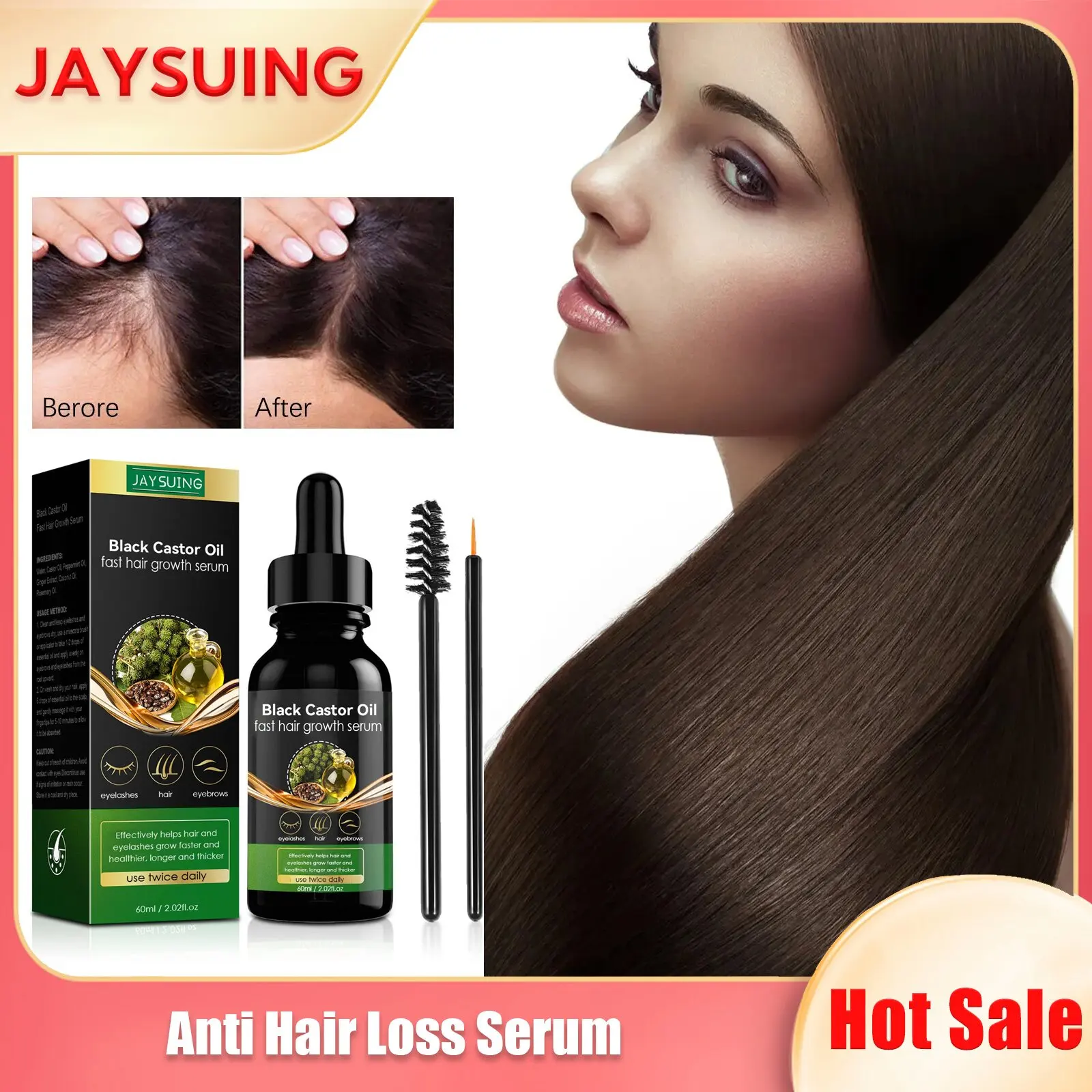 Hair Growth Serum Hair Root Treatment Repair Follicle Eyelash Eyebrow Lengthening Prevent Baldness Scalp Black Castor Hair Serum