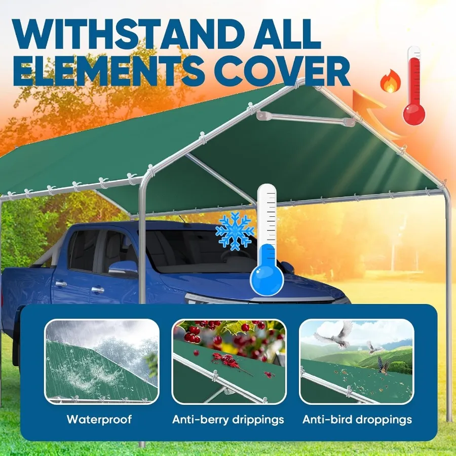 مظلة مرآب شديدة التحمل مقاس 10 × 20 قدم مع هيكل معزز لحماية المركبات الخارجية إطار معدني مجلفن بدون جدار جانبي #6