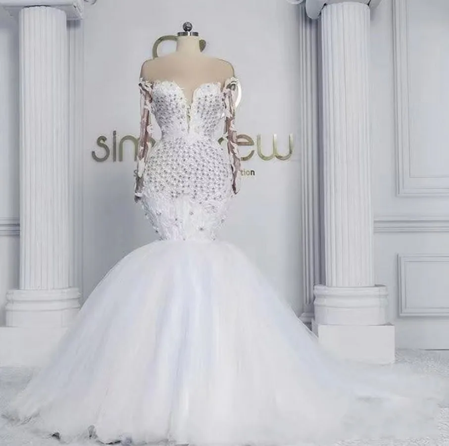 

New Arrive Mermaid Wedding Dresses Scoop Illusion Long Sleeves Lace Appliques Crystal Tulle Bridal Gowns 2025 Vestidos De Novia