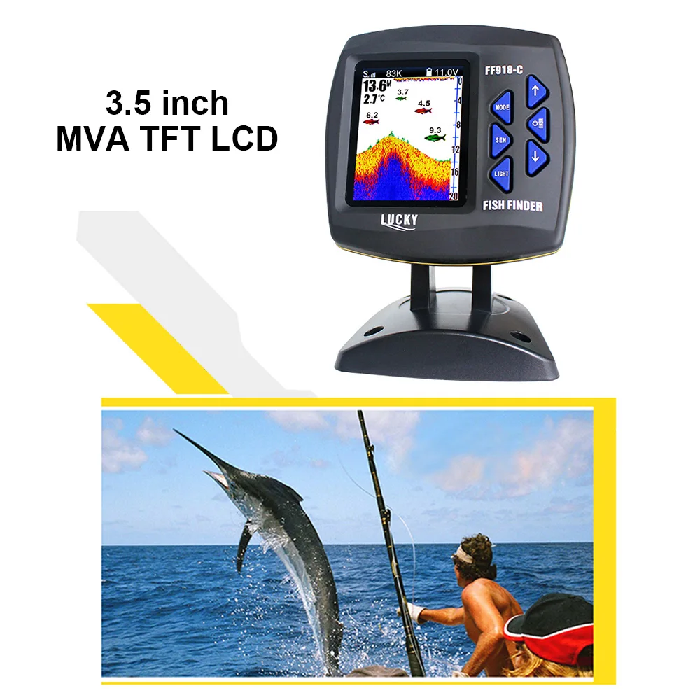 LUCK Y FF918-C100DS Color Screen Wired Fish Finder Dual Frequency 328ft/100m Water Depth Fish Detector Monitor Echo Sounder