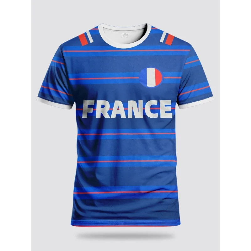 

3D Printed French Flag T Shirt For Men Customized Sports Jerseys Pattern Short-Sleeved Tees Streetwear Tops O-Neck T-Shirts