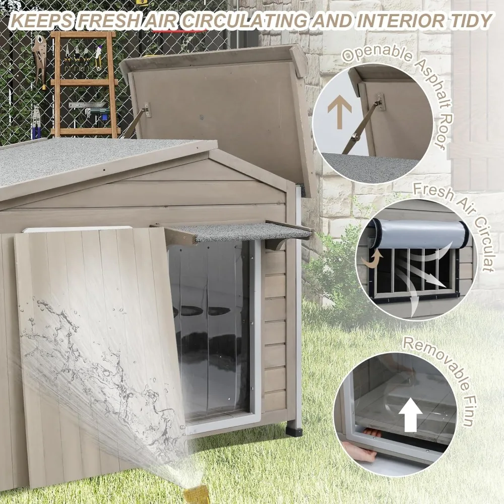 منزل كلب خشبي متين للاستخدام الخارجي مع هيكل حديد معزز، وسقف مقاوم للطقس، وأرضية قابلة للفصل، ونافذة جيدة التهوية، وشريحة Sim