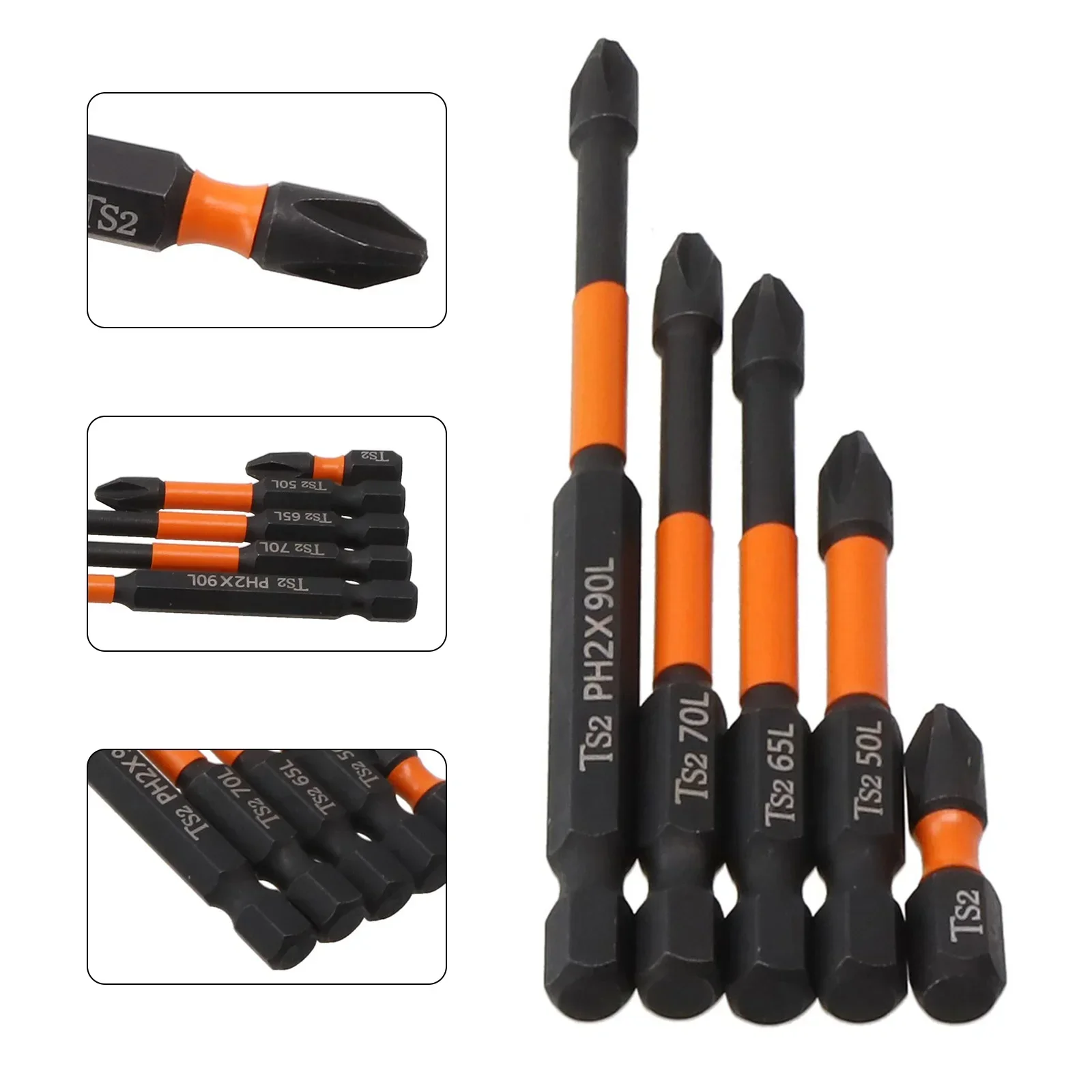 5pcs PH2 Magnetic Screwdriver Drill Bits 1/4” Hex-Shank Strong Magnets Excellent Hardness Impact-Driver Bit Set Dropship