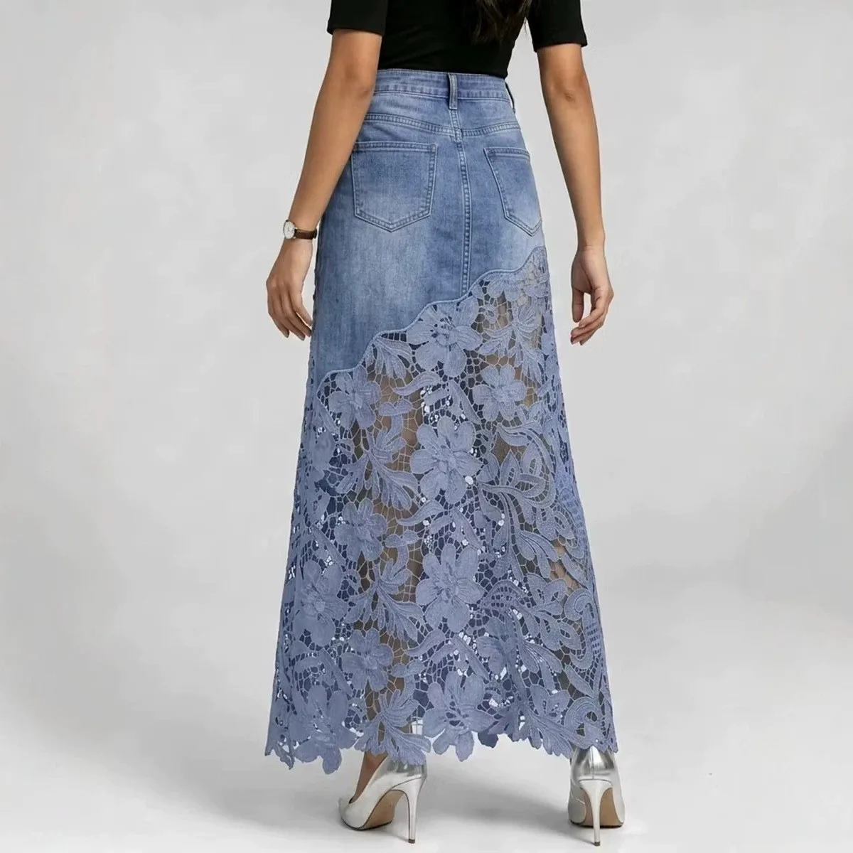 No Stretch Skirt Patchwork Maxi Length Commuter Chic with a Line Office Style Long Skirt Summer Elegant Style Daily for Women