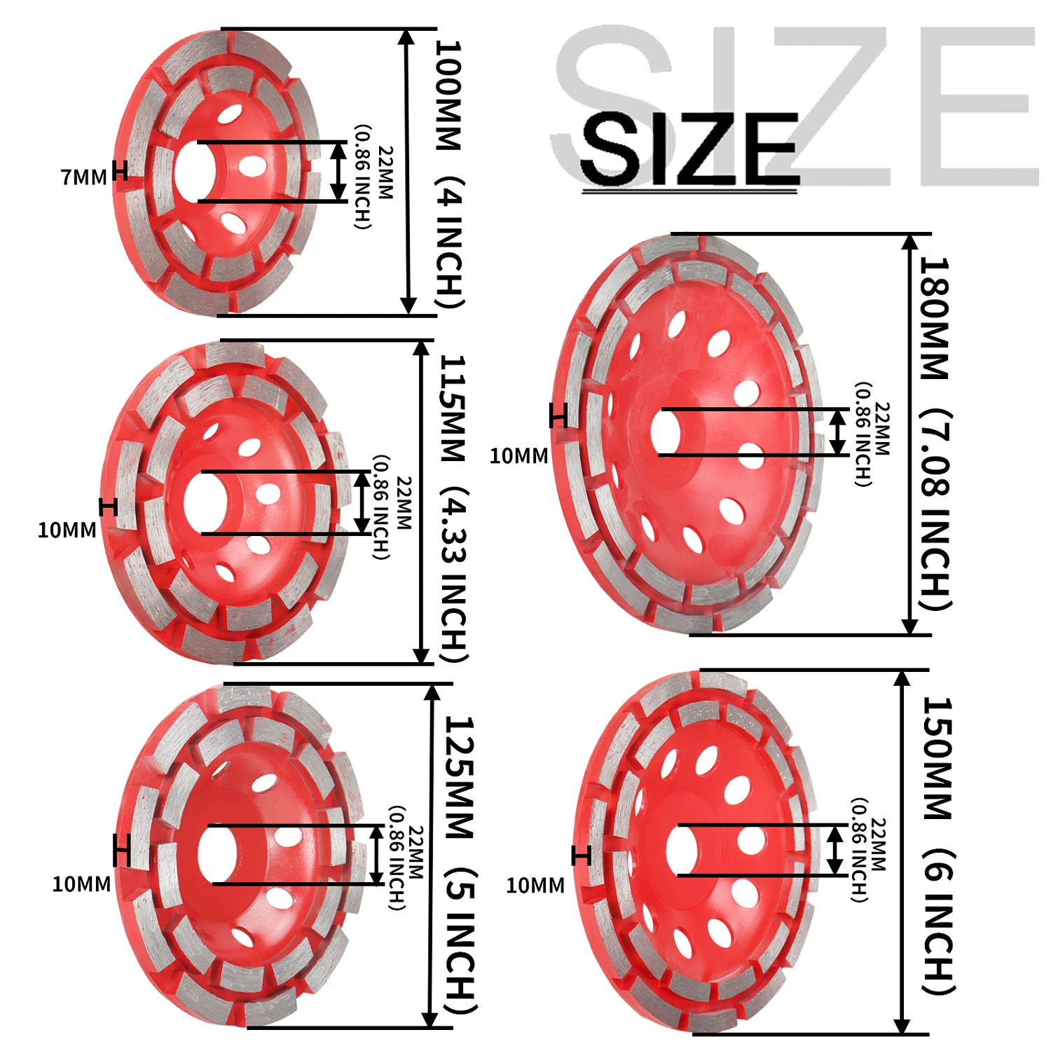100/115/125/150/180mm Diamond Grinding Cup Wheel Double Row Grinding Wheel for Concrete Masonry Granite Marble for Angle Grinder