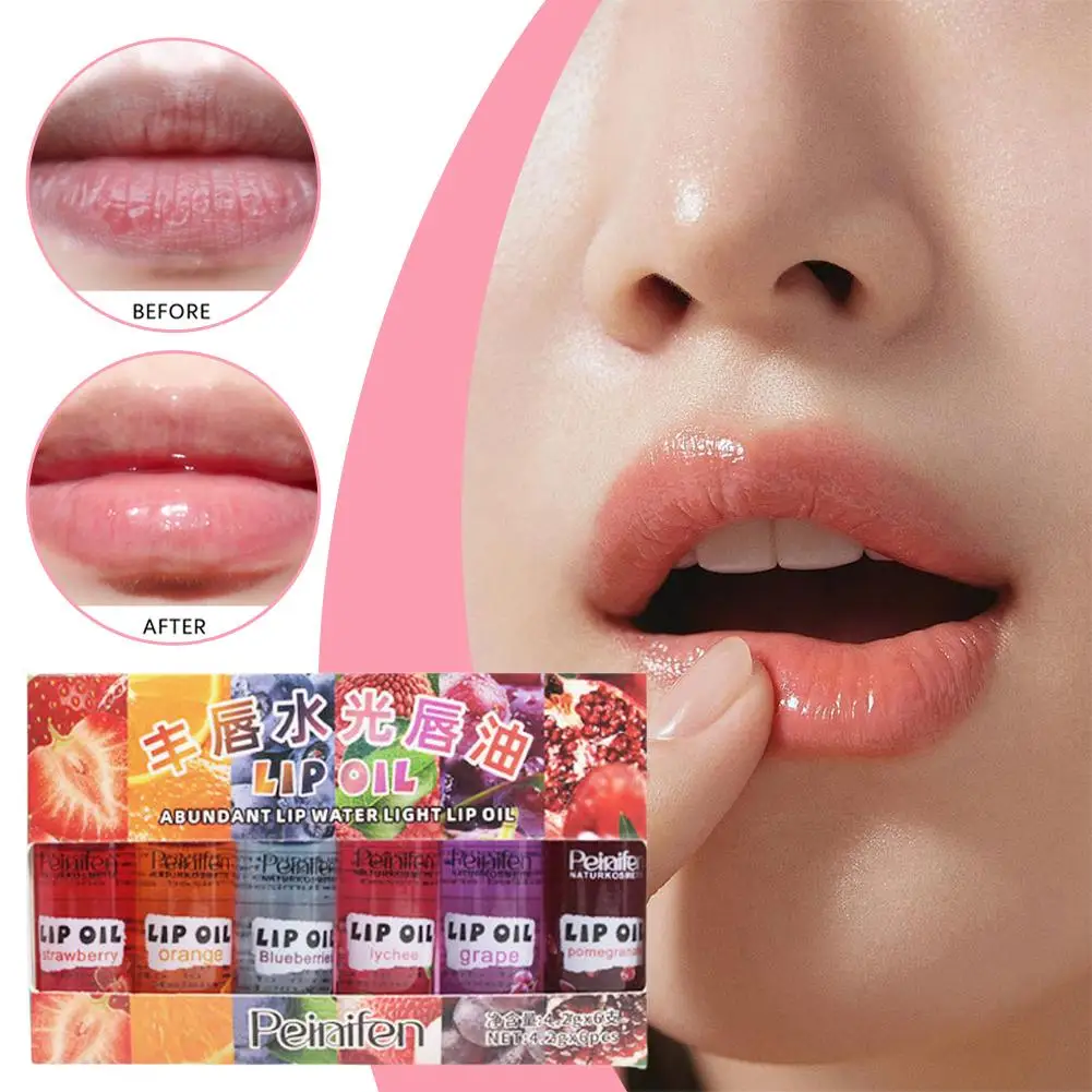 6Pcs Roll-On Lip Gloss Set Fruit Flavored Roll On Rollerball Lip Oil Transparent Plumping Lip Gloss For Teens And Kids