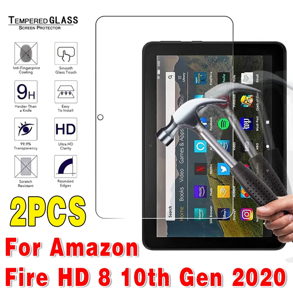 2PCS for Fire HD 8 10th Gen 2020 Tempered Glass Tablet Protective Film Screen Protector Glass