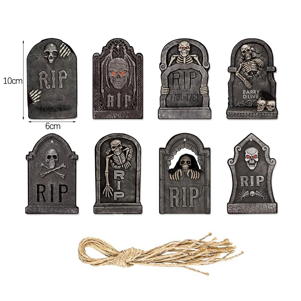 16Pcs Halloween Tombstone Corpse Hanging tags DIY Happy Halloween Party DIY Decor Pendant Spider Bat Ghost Cat Skull Home Decor