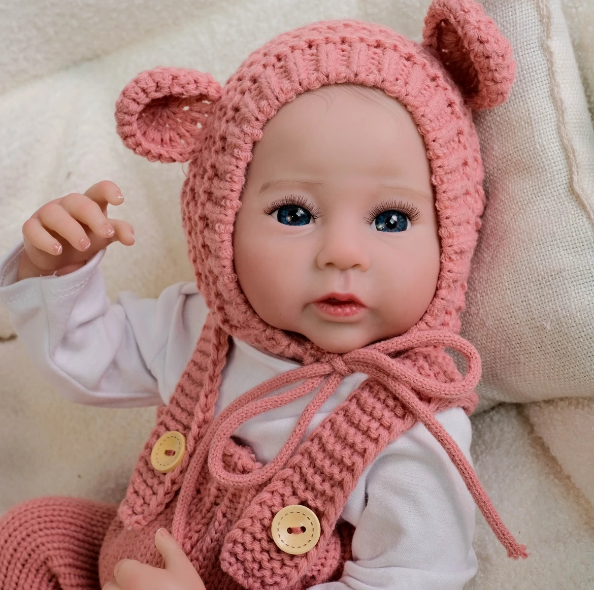 Muñeca Reborn realista de 49cm, pantalones con tirantes rosas, vinilo hecho a mano, coleccionable realista, regalo de herencia para niñas