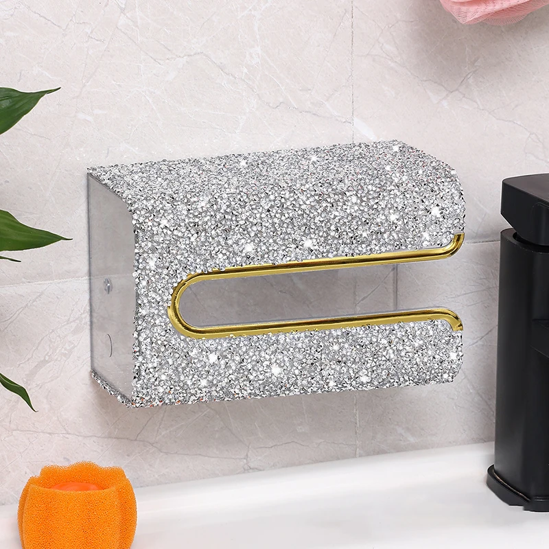 Sparkling Diamond Toilet Paper Box Wall Hanging Paper Box Portable Wet Tissue Paper Storage Box Bathroom Kitchen Accessories