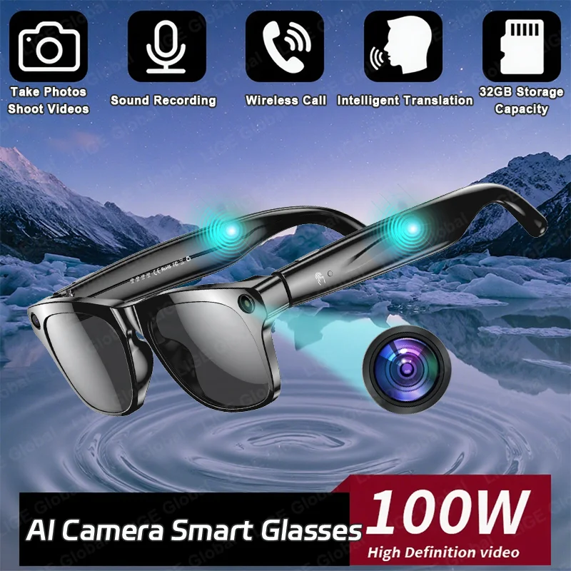 

LIGE Smart Glasses Anti-shake Camera 100W Video Recording 260mAh Battery AI Translation Voice Assistant Wireless Call Sunglasses