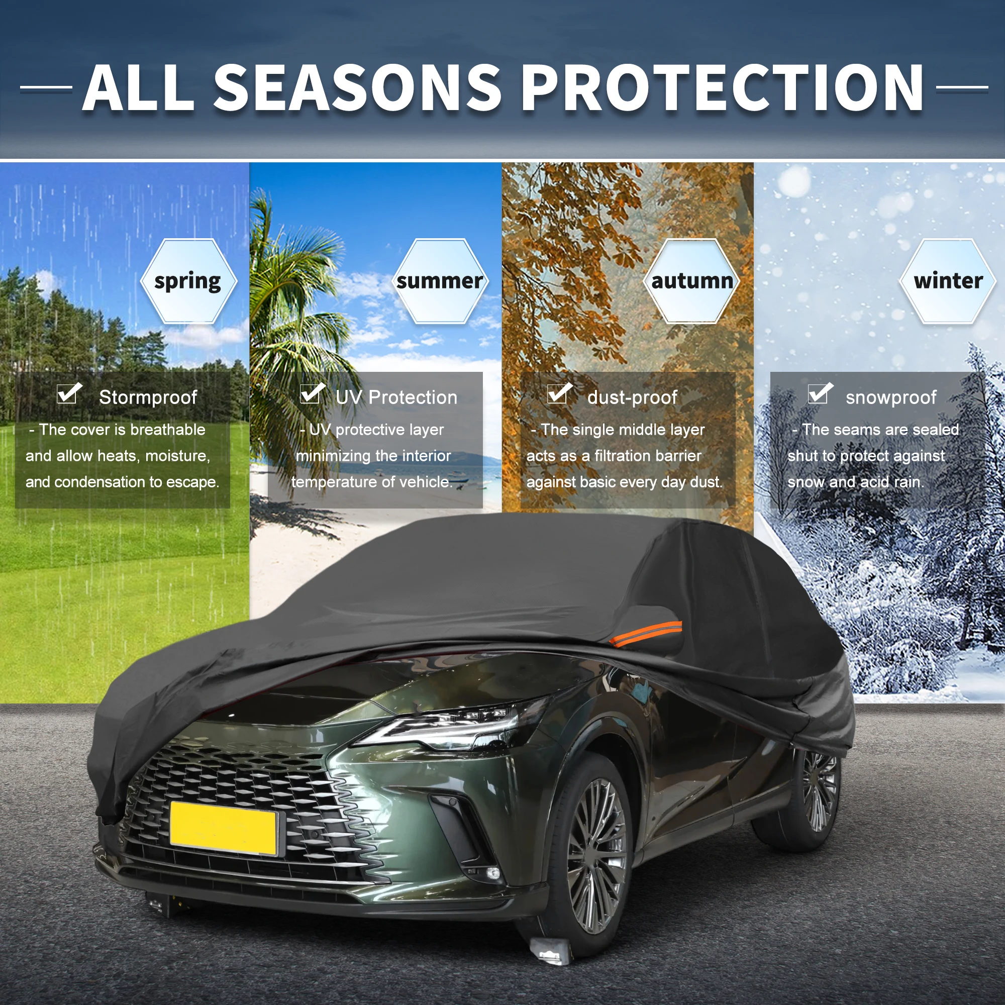 UXCELL for Lexus RX Aluminum Film Outdoor Full Car Cover All Weather Sun Rain Snow Protection with Driver Door Zipper