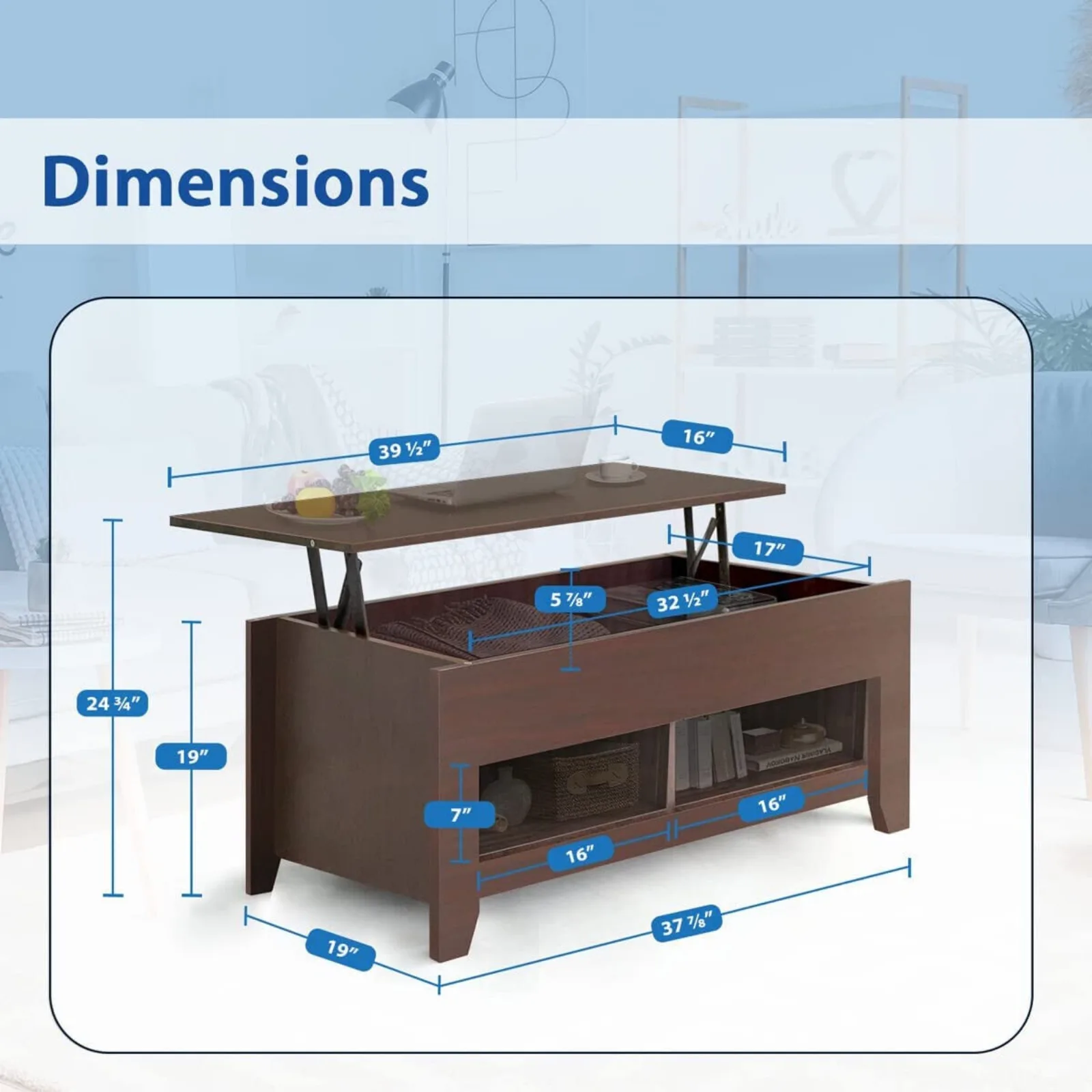 Ons Lift Top Salontafel Met Verborgen Compartiment, Opbergrek, Woonkamer