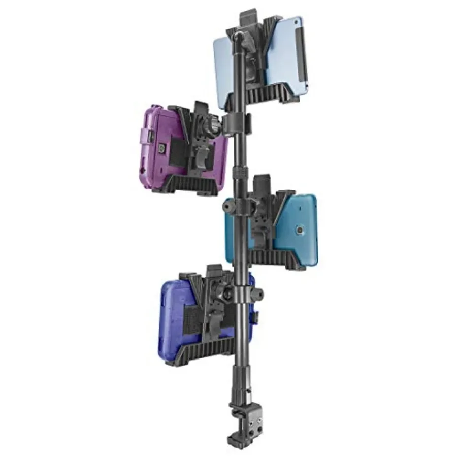

Point of Purchase Clamp Mount for delivery applications: aluminum, black, holds 4 tablets 7-10 inch securely