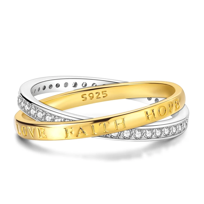 Original 925 Sterling Silver Love Faith Hope Activity Ring For Women Girls Jewelry Birthday Anniversary Gifts