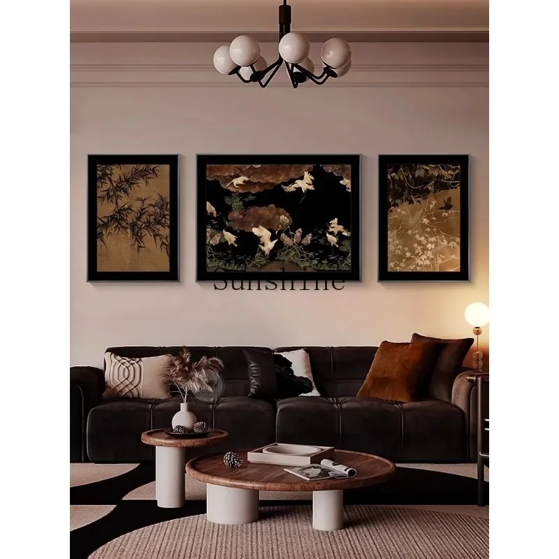 

Retro sofa background wall hanging painting French high-end triptych