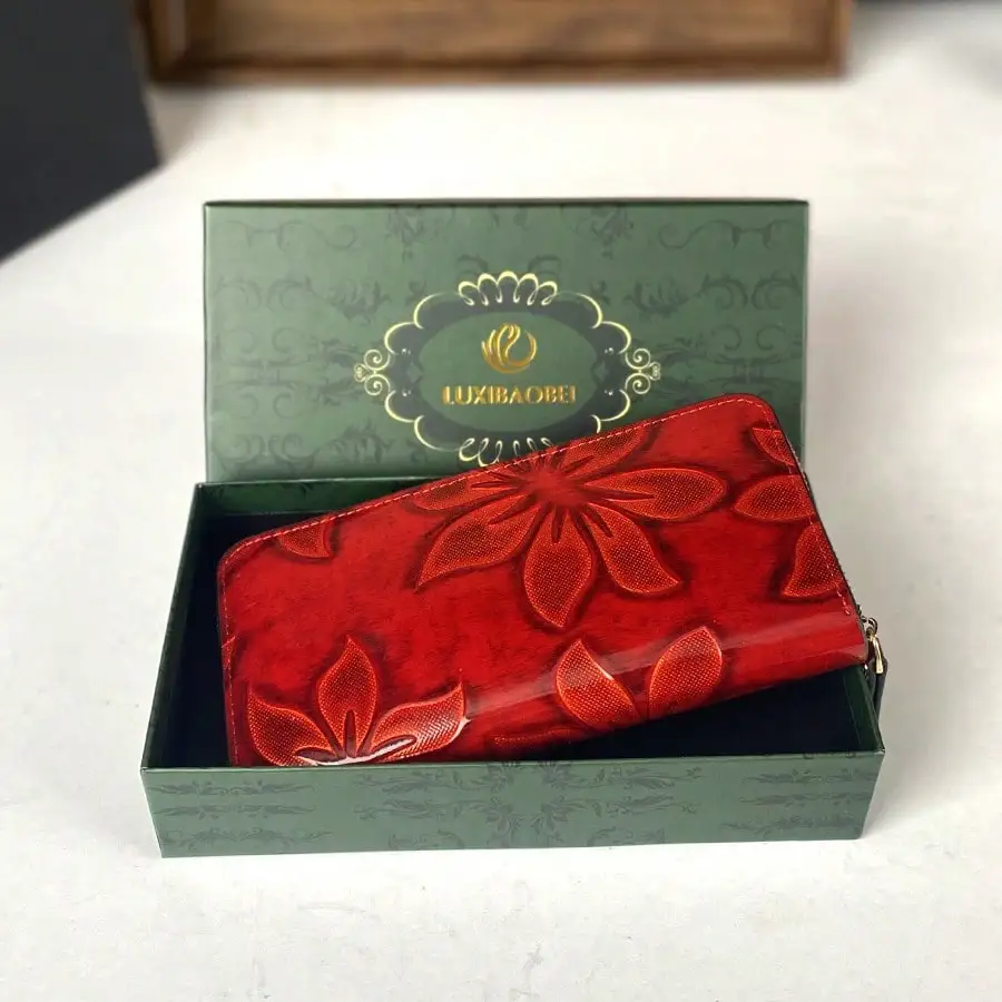 New gift box for women, vertical long wallet with multiple card slots, floral print, high-end fashion, trendy hand-held card bag