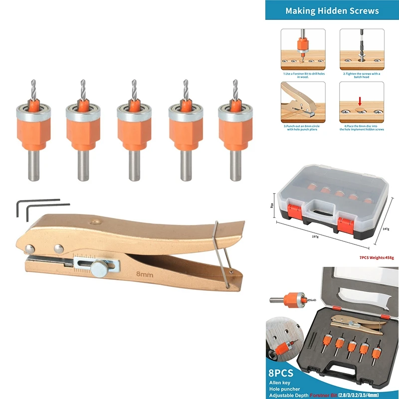 

Woodworking Hole Opener Drill Bit Router Core Limiter Countersunk Head Screw Openers With Bearings A 1Set