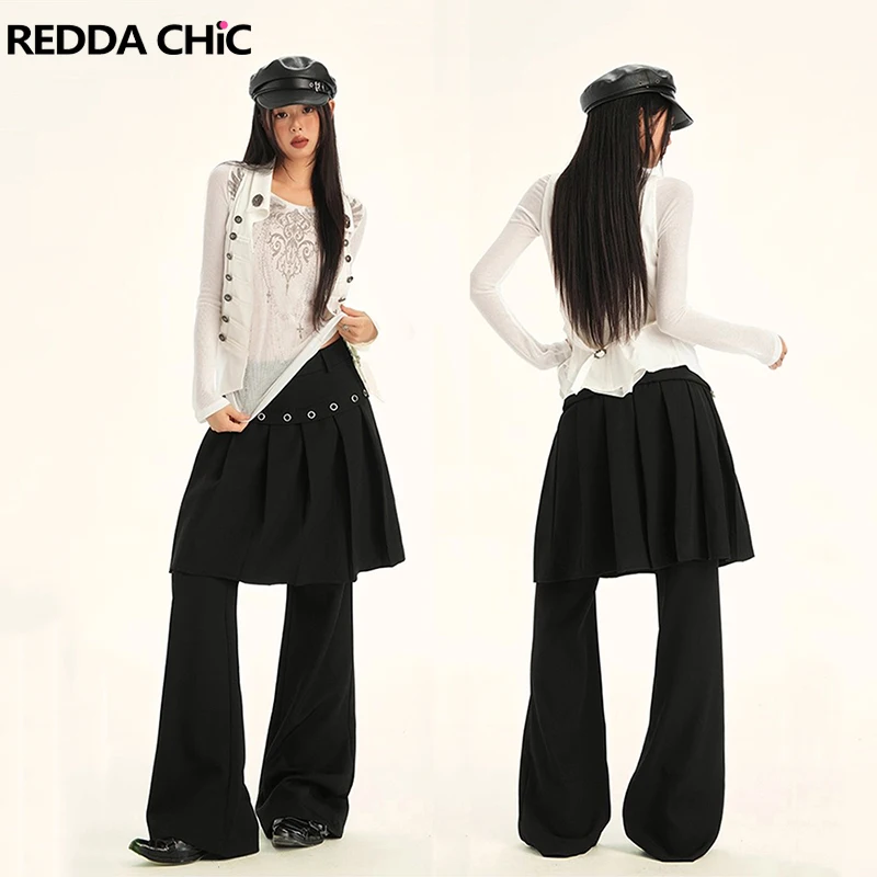 

REDDACHiC черные брюки с запахом, большие размеры, плиссированная юбка с низкой посадкой, широкие брюки, классические брюки в стиле гранж Y2k, женская одежда