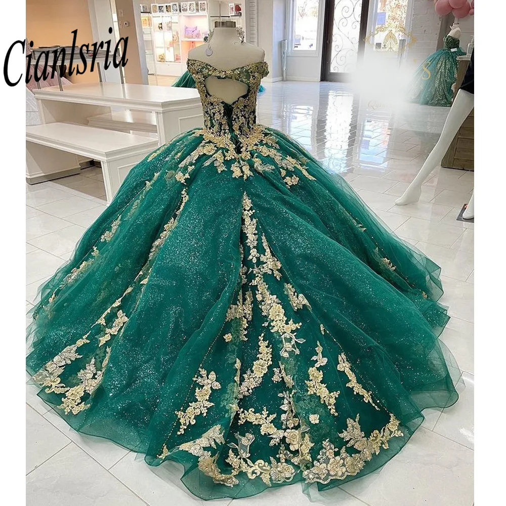 Vestido de baile de quinceañera con purpurina, manga larga, escote Corazón, apliques, XV Años, dulce 16, para graduación