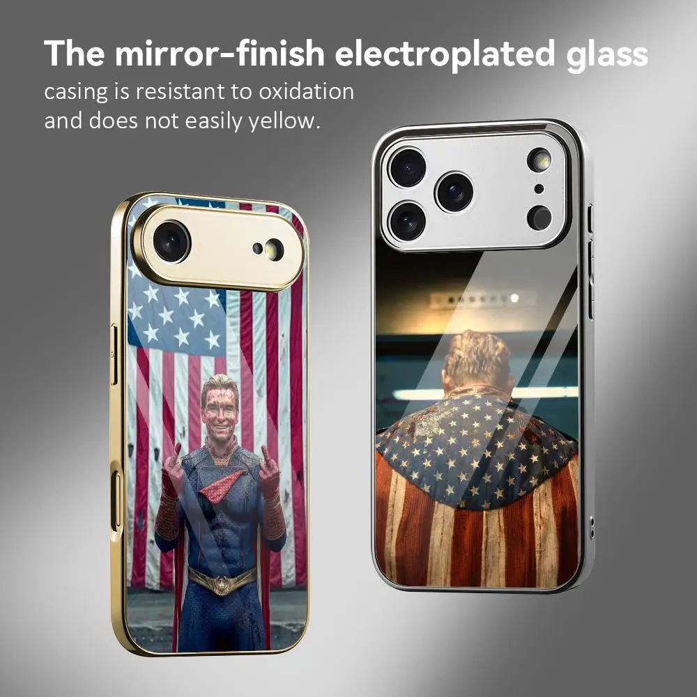 The B-Boys Superhero Phone Case For IPhone 17 16 15 14 13 12 Pro Max Plus Electroplated Metal Bumper Case Tempered Glass Back