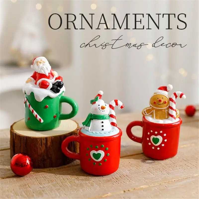 Christmas Decoration Mini Coffee Mug Decor With Faux Whipped Cream Toppers Resin Santa Snowman Tabletop Figurine