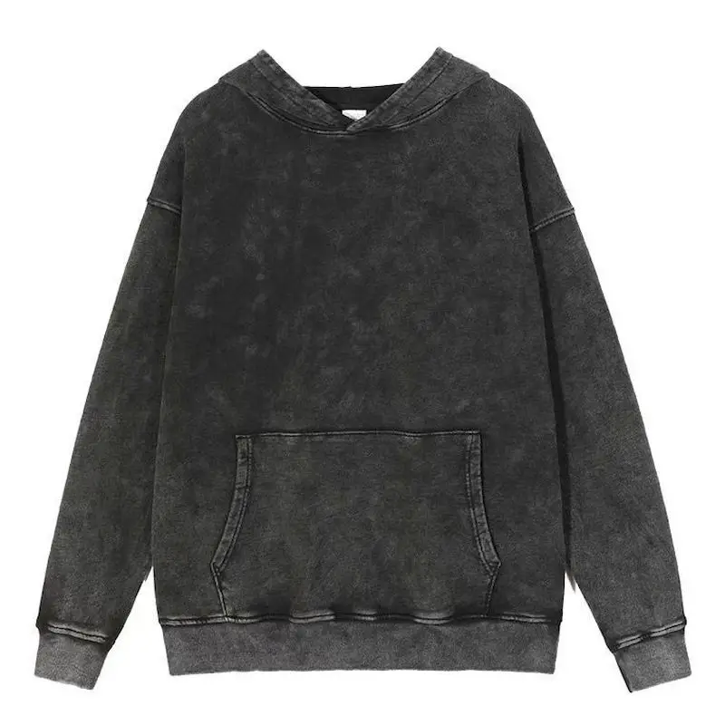 High Street Hoodies for Women and Men Ins Trendy Dark Washed Vintage Hooded Tops Solid Color Loose Pillover Hoodie Autumn Winter