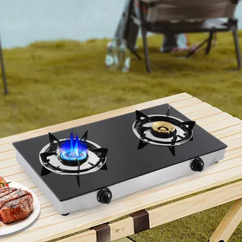 Modern 2 Ocaklı Portatif Gazlı Ocak 3.5KW LPG Temperli Cam Üst Tabla Gazlı Ocak Piezoelektrik Ateşleme %65 Termal Verimlilik