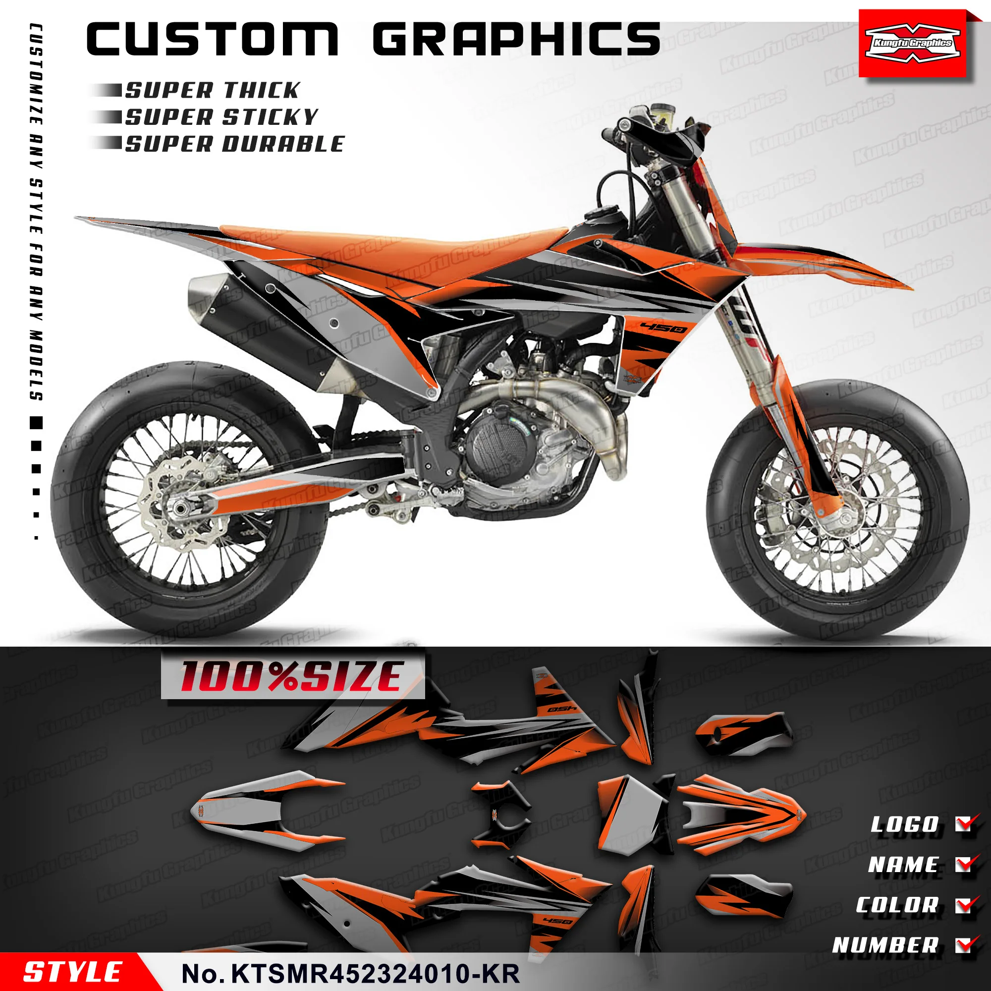 

KUNGFU GRAPHICS CustomAdhesive Sticker Vinyl Wrap for KTM SMR 450 SMR450 2023 2024, Rebuild, KTSMR452324010-KR