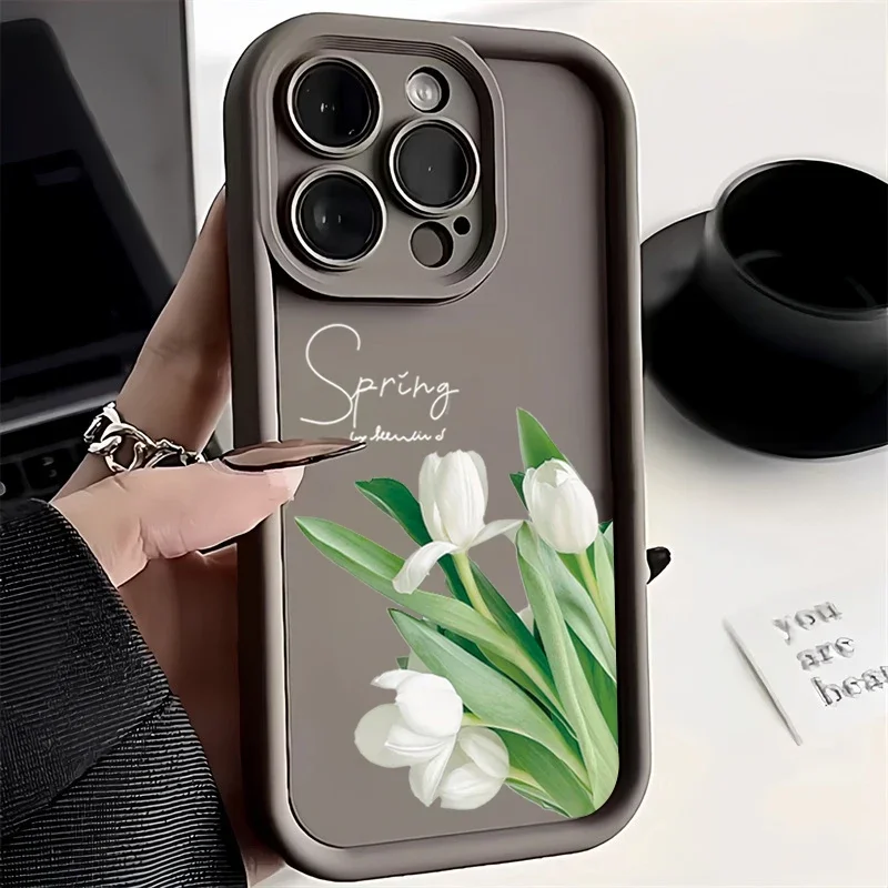 Tulip Flower Silicone Phone Case For iPhone 11 Case iPhone 13 12 14 15 Pro Max Plus XR XS X 8 7 Plus SE 2020 Soft Cover